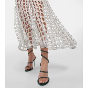 Rene Caovilla Cleo Crystal 105 Strappy Sandals Green Embellished Women's Size 38